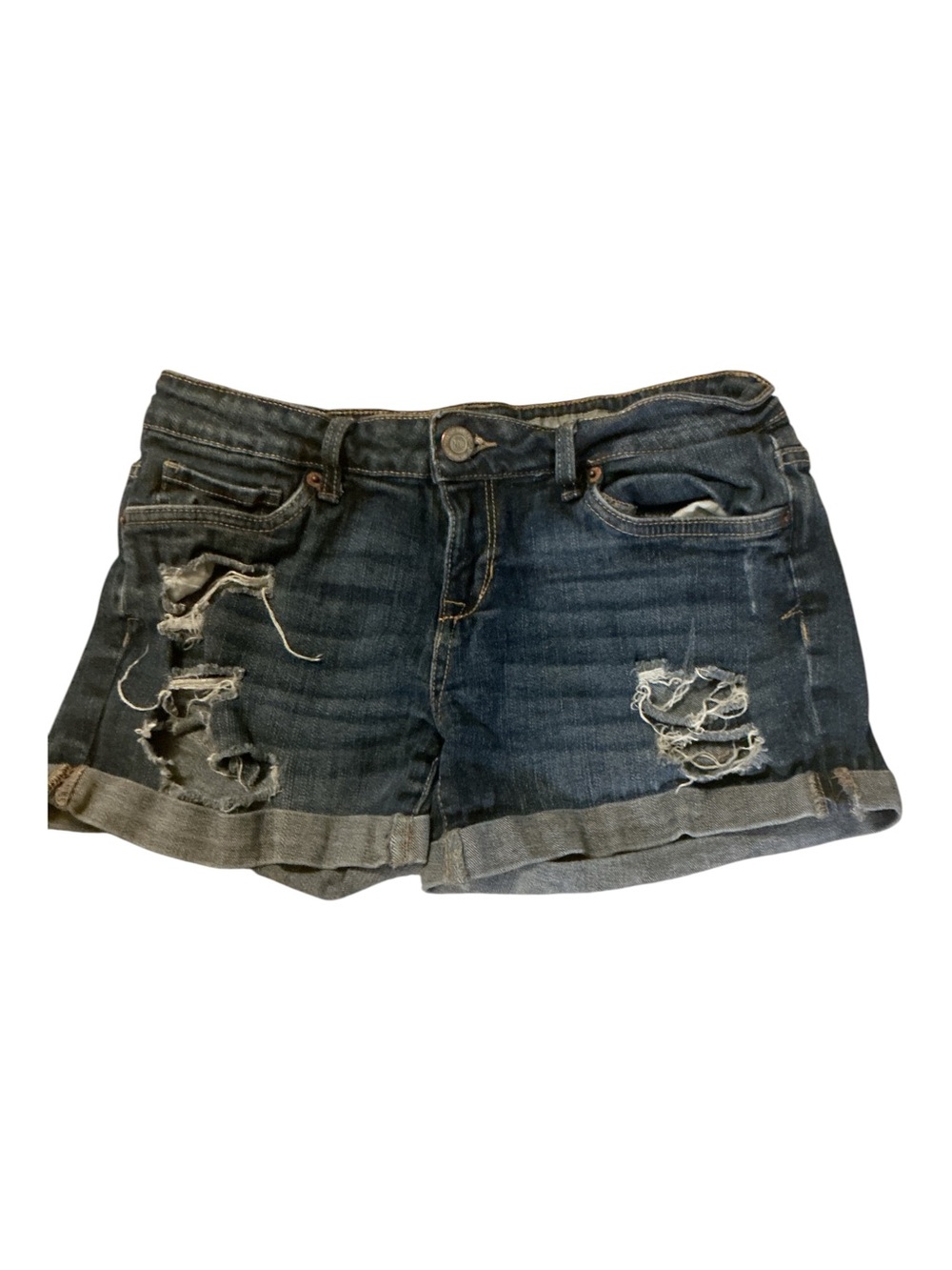 Aeropostale Dark Blue Distressed Rolled-Hem Denim Shorts